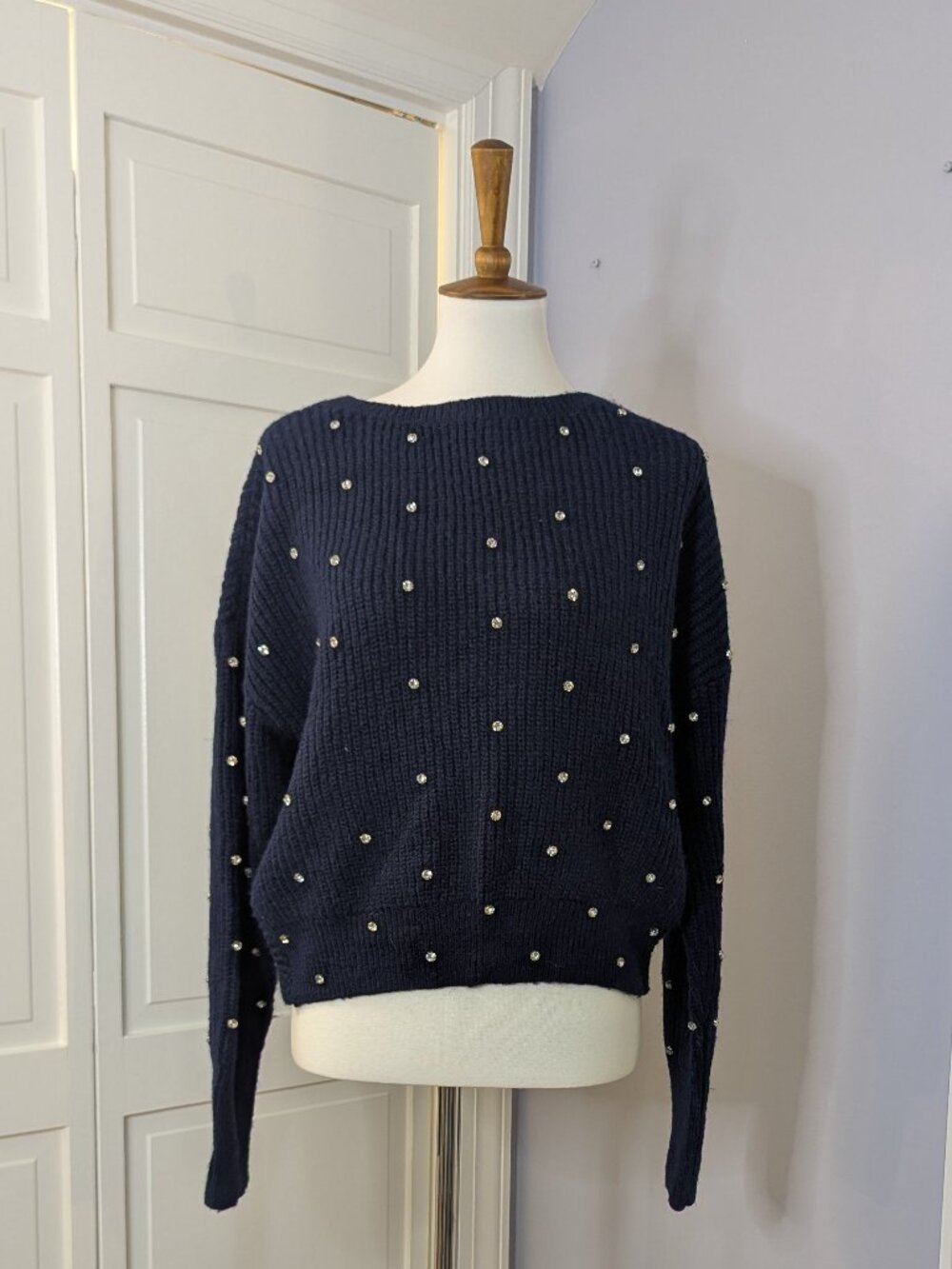 Express Reversible Rhinestone Embellished Sweater V-Neck